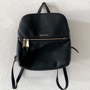Michael Kors Black Leather Medium Backpack Purse